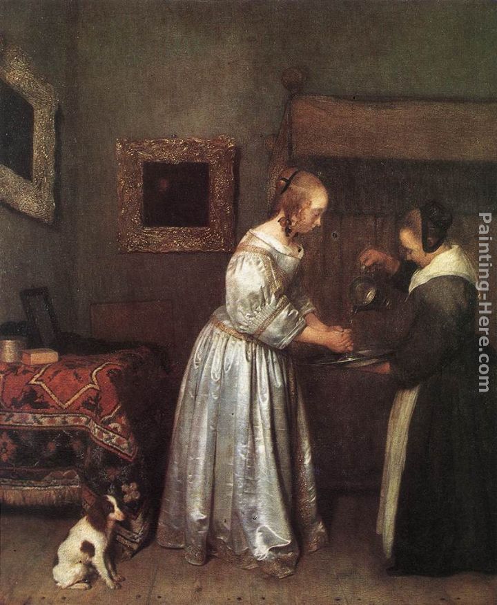 Woman Washing Hands painting - Gerard ter Borch Woman Washing Hands art painting